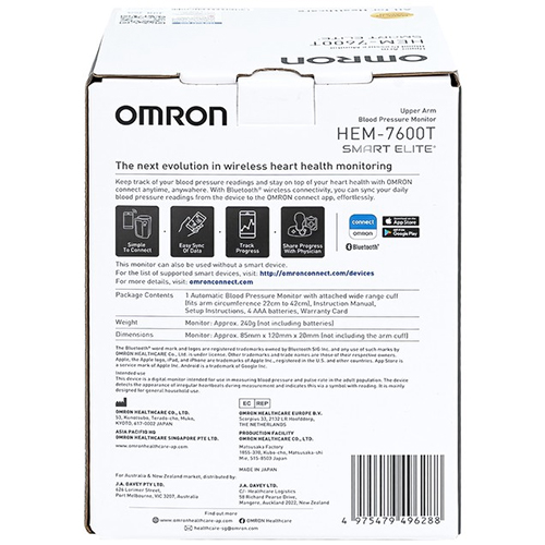Hộp mặt sau máy đo huyết áp Omron HEM 7600T