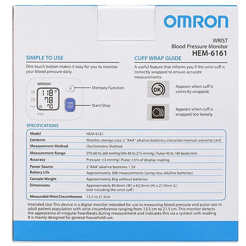 Mặt sau máy Đo Huyết Áp Omron HEM 6161