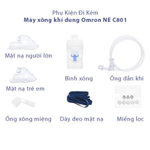 Phụ kiện đi kèm đầy đủ của máy xông khí dung omron ne c801