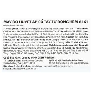 thông tin sản xuất máy Đo Huyết Áp Omron HEM 6161