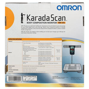Mặt sau hộp của máy đo lượng mỡ cơ thể Omron HBF 375