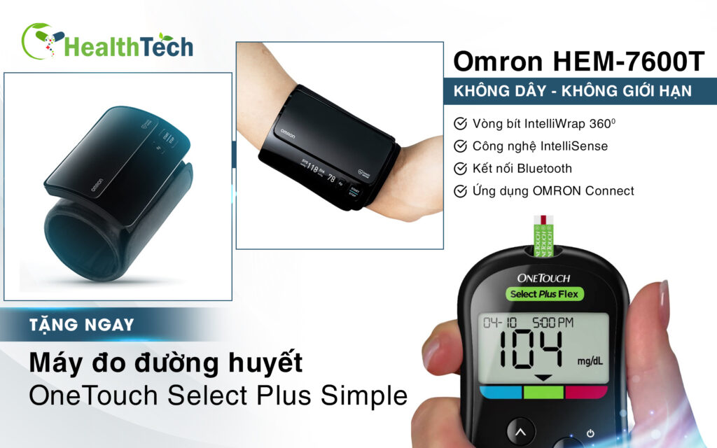 Tặng máy đo đường huhyetes khi mua máy đo huyết áp Omron của CT-HealthTech